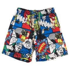 High Quality Nwt Reason Brand Popeye Shorts With A Comic Book Motif Size Medium Summer Casual Bottoms With Cartoon Print, Casual Multicolor Print Bottoms With Elastic Waistband, Multicolor Graphic Print Bottoms For Summer, Multicolor Graphic Print Cotton Bottoms, Fun Multicolor Cotton Bottoms, Retro Multicolor Bottoms With Graphic Print, Blue Cartoon Print Bottoms For Summer, Casual Cotton Bottoms With Cartoon Print, Multicolor Graphic Print Bottoms For Vacation