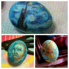 three pictures of painted rocks and scissors on the ground, one with an image of abraham lincoln