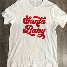 White - Tee Brand - Bella Canvas Red Christmas Tops With Letter Print, Holiday White Pre-shrunk T-shirt, Red Festive T-shirt With Letter Print, White Pre-shrunk Christmas Tops, Cute Red Holiday Tops, White Christmas Text Print Tops, Fun White Holiday Tops, White Top With Funny Christmas Print, Christmas White Tops With Funny Print