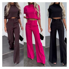 hezecar™-Fashionable and luxurious solid color jacket + high-waisted straight pants suit Chic Solid Color Two-piece Set, Chic Two-piece Pantsuit For Party, Chic Sets With Solid Color Straight Pants, Chic Solid Sets With Straight Pants, Chic Solid Color Sets With Straight Pants, Chic Solid Two-piece Set, Chic Two-piece Pantsuit For Night Out, Elegant Two-piece Pants Set, Chic Wide Leg Solid Color Sets