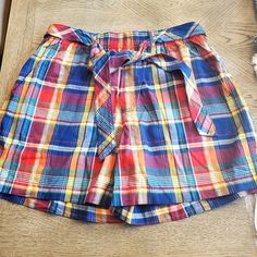 New Never Worn Women's Ralphn Lauren Plaid Shorts! Very Casual Attire Multicolor Bottoms With Built-in Shorts For Day Out, Preppy Short Bottoms With Elastic Waistband, Preppy Bottoms With Built-in Shorts For Summer, Preppy Cotton Bottoms With Elastic Waistband, Multicolor Shorts With Pockets For Day Out, Preppy Spring Bottoms With Elastic Waistband, Preppy Short Bottoms For Spring, Casual Multicolor Short Pajama Shorts, Preppy Summer Shorts With Pockets