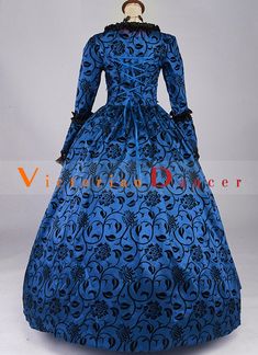 Renaissance Blue Gothic Fantasy Brocade Dress Steampunk Ball Gown Theatre Costume     Condition: Brand New   Color: Wine Red / Blue /Green / Purple   Material: Brocade And Satins   Silhouette: Ball Gown   Sleeve Length: Long Sleeve   Dresses Length:Floor-Length   Neckline: Square Collar   Decoration: Ruffles   Style: Vintage   Includes: Dress + Neck Brand     Whether you amp;#39;re looking for a Revolutionary,Regency,Early Victorian,Pioneer Women,Old West,Civil War Era,Polonaise Sets,Bustle Eras Blue Baroque Vintage Dress, Blue Vintage Baroque Dress, Vintage Blue Baroque Dress, Blue Baroque Costume Dress, Blue Baroque Dresses For Fancy Dress Events, Fitted Blue Victorian Baroque Dress, Elegant Blue Dress For Halloween, Blue Fitted Medieval Dress For Cosplay, Blue Baroque Victorian Dress For Costume Party