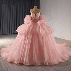 Pink Quinceañera Dress Beaded Crystals Detachable Sleeves Ball Gown Princess Wedding Dresses Pink, Pink Princess Sweet 16, Xv Shoes, Fairytale Wedding Gown, Princess Sweet 16, Fancy Looks, Xv Dresses, Wedding Dresses Pink, Pink Sweet 16