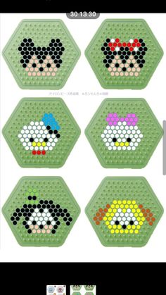 four hexagons with different designs on them