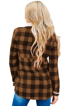 Brown Plaid Fleece Pullover Sweatshirt Plaid Long Sleeve Top For Fall, Brown Long Sleeve Fleece Sweatshirt, Brown Fleece Long Sleeve Sweatshirt, Cozy Brown Long Sleeve Fleece Jacket, Casual Plaid Long Sleeve Sweatshirt, Casual Long Sleeve Plaid Sweatshirt, Plaid Fleece Jacket For Winter, Plaid Long Sleeve Fleece Jacket For Winter, Brown Fleece Sweatshirt For Fall