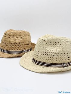 OrcaJump - Womens Spring-Summer Sun Hats with Simple Colored Belts, Girls Vintage Straw Hats, Boys Beach Casual Panama Jazz Hats White Summer Hat Band For Beach, White Mini Hats For Summer Beach, White Hat Bands For Summer Vacation, White Straw Hat Bands For Summer, Straw Cap Sun Hat For Summer, Casual Summer Straw Cap Hat, White Summer Cap Straw Hat, White Summer Straw Hat Cap, Summer Straw Sun Cap