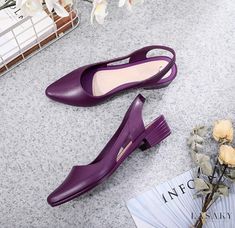 Lasaky - Stylish Low-Heel Slip-On Sandals with Non-Slip Sole, Breathable Jelly Design for Casual Outdoor Wear High Heel Flip Flops, Heeled Flip Flops, Casual Pumps, Modern Sandals, Purple Shoes, Stylish Sandals, Block Heel Shoes, Jelly Shoes, Beige Shoes