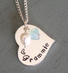 Personalized Grammie Necklace, Hand Stamped Grandma, Gift for Grandma, Grammie Jewelry, Mimi, Nonnie, Nannie, Christmas Gift for Grandma Personalized Silver Jewelry For May Birthstone, Personalized Adjustable Sterling Silver Birthstone Necklace, Custom Name Adjustable Heart-shaped Jewelry, Adjustable Name Birthstone Necklace For Anniversary, Personalized Silver Birthstone Necklace For Birthday Gift, Adjustable Custom Name Heart Jewelry, Personalized Infinity Jewelry With Meaningful Style, Personalized Meaningful Jewelry For Birthday Gift, Personalized Silver Birthstone Necklace For Birthday