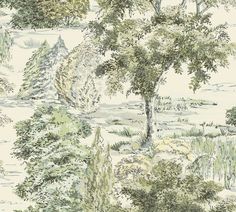 a wallpaper with trees and bushes on it