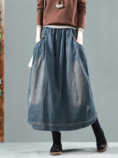 Split-joint Denim Skirt Bottom – uoozee Skirts Denim, Long Denim Skirt, Rock Outfit, Patchwork Skirt, Fall Denim, Plus Size Vintage, Outfits Winter, Jeans Rock, Summer Skirts