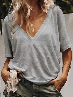 Women's Blouse T shirt Shirt Plain Solid Colored V Neck Basic Casual Tops White Black Blue Half Sleeve Tops, Half Sleeve, White Tops, Half Sleeves, Women's Style, Casual Tops, Chic Style, Blue Black, White Black