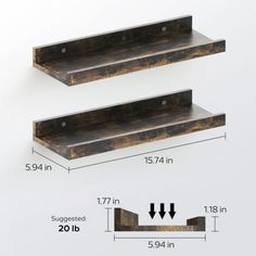 two wooden shelves are shown with measurements for each shelf in the same size and width