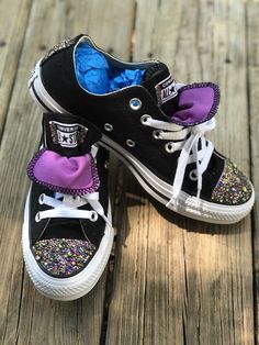 Black and purple rhinestone Converse Oil Slick Converse, Amethyst Platform Converse, Dark Purple Converse, Purple Bedazzled Converse, Electric Purple Converse, Black And Purple, Purple Rhinestone