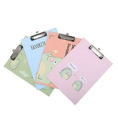 four different colored clipboards on top of each other