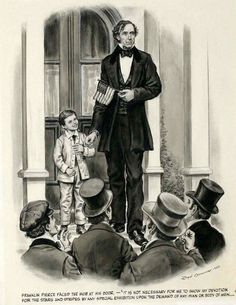 an old drawing of a man in a suit and tie standing next to two small children