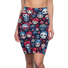 Cute Floral Calavera Sugar-Skull Women's Pencil Skirt All-Over Print "AOP" by FroggyDawgz Comfortable and soft, this high quality AOP pencil skirt is cut close to the body. Inspired by the freedom of creativity, it's perfect for standing out on any occasion. .: 95% Polyester 5% Spandex .: Mid waist fit .: Printed on care label in black color .: White thread color .: Assembled in the USA from globally sourced parts Body Inspired, Womens Skirts, Womens Pencil Skirts, Care Label, All Over, Sugar Skull, Crayon, Black Color, Pencil Skirt