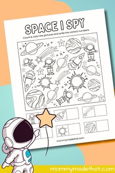 Explore the universe with our free space I spy worksheet. This space theme activity is perfect for preschool and elementary kids. Use it on a road trip or as a fun to school activity. Download this free printable and enjoy some stellar fun while learning and playing! Space Unit Study, Letter B Coloring Pages, Spy Games For Kids, Solar System Projects For Kids, Space Theme Preschool, Space Activities For Kids