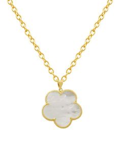 JanKuo Clover Mother-Of-Pearl 14K Goldplated Pendant Necklace on SALE | Saks OFF 5TH White Gold-plated Pearl Necklace For Anniversary, Gold Mother Of Pearl Flower Pendant Jewelry, Classic Gold Necklace With Mother Of Pearl, White Pearl Tarnish Resistant Jewelry, White Tarnish-resistant Pearl Jewelry, Gold Pearl Necklace With Flower Pendant, Birkenstock Sandals Arizona, Clover Pendant, Clover Necklace