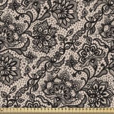 black and white lace with floral design on the bottom, seamless background for fabric or wallpaper