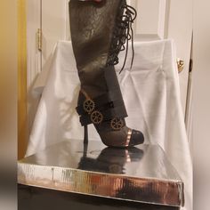 Never Worn In Box Black Steampunk Lace-up Boots, Ellie Shoes, Fresh Shoes, Shoes Heels Boots, Cute Shoes, Knee High Boots, Shoes Women Heels, Knee High, Heeled Boots