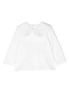 optical white cotton Peter Pan collar single rear button fastening ruffled detailing long sleeves straight hem Kenzo Kids, Cotton Blouse, Blouse White, Stella Mccartney Kids, Pan Collar, Peter Pan Collar, Cotton Blouses, Unisex Baby, Shop Blouses