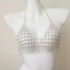 49380519182618 Bra Chain, Crystal Bra, Wwe Outfits, Rhinestone Bra, Chain Bra, Nightclub Party, Jewelry Luxury, Silver Accessories, Chain Jewelry