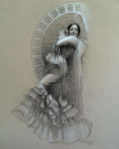 a drawing of a woman in a dress