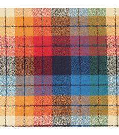 an image of a plaid pattern in orange, blue and yellow colors on a white background