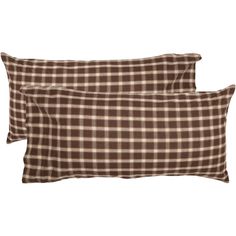 two brown and white plaid pillow cases