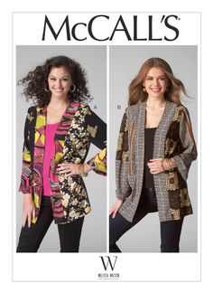 McCall's M7132 (Digital) | Misses' Patchwork Kimono Jackets | Front of Envelope Kimono Jacket Sewing Pattern, Kimono Jacket Pattern, Patchwork Kimono, Kimono Style Jacket, Plus Size Sewing, Mode Kimono, Jacket Pattern Sewing, Color Block Jacket, Mccalls Sewing Patterns