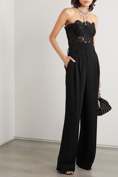 Black Grosgrain-trimmed lace bustier top | DOLCE & GABBANA | NET-A-PORTER Black Lace Tuxedo, Luxury Bustier Corset With Sheer Bodice, Luxury Bustier Bra For Women, Black Leather Pants Wedding, Luxury Edgy Mid-rise Bottoms, Bustier For Plus Size, Bustier Outfit, Honeymoon Wear, Lace Bustier Top