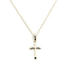 Ross-Simons - Child's 14kt Yellow Gold Cross Necklace. 15" - #022284 Yellow Gold Polished Cross Necklace Pendant, Gold-tone Cross Necklace Gold Plated, Yellow Gold Cross Necklace, Yellow Gold Brass Cross Pendant Necklace, Yellow Gold Cross Pendant For Baptism, Cross Necklaces, Yellow Gold Crucifix Cross Necklace, Gold Plated, Fine Jewelery, Gold Cross Necklace