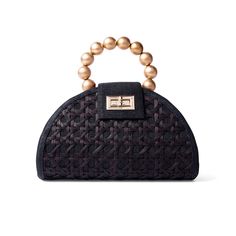 Especially for the Holidays, Introducing the BELLA bag in black & gold. This gorgeous bag is the perfect statement piece for your Holiday parties and swanky soirees! You can still fit your essentials in including your large phone. Crafted by our artisans in the Philippines, the structured bag is made from T’nalak fabric with an iconic Solihiya rattan weave overlay. Featuring a gold plated brass twist lock clasp and a wooden beaded top handle. Detachable gold chain and black cross-body strap incl Indigenous Crafts, Black Rattan, Statement Handbag, Rattan Weave, Structured Bag, Woven Handbags, Party Purse, Stocking Fillers For Her, Statement Accessories