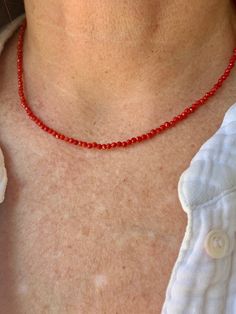 Our Red Coral tiny gemstone intention necklace absorbs negative energy and deters negative thoughts, promoting honesty, truthfulness and positivity. It helps you tap into your intuition, imagination and visualization supporting you in times of change and transformation. Coral will help you realize that through your struggles and hardships you end up finding the best lessons. It opens your heart and mind to new experiences. "I am full of positive energy and open to new experiences." Length is app Red Spiritual Jewelry With Gemstone Beads, Red Gemstone Crystal Necklace For Healing, Red Spiritual Beaded Necklace As Gift, Handmade Red Crystal Necklace For Healing, Red Crystal Necklace With Natural Stones For Healing, Adjustable Red Crystal Necklace With Gemstone Beads, Red Natural Stones Jewelry For Healing, Carnelian Single Strand Necklace For Healing, Red Gemstone Beaded Necklaces For Spiritual Purposes