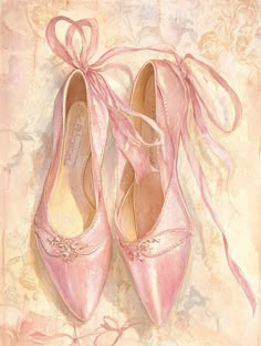 Pink ballet shoes.  This is a digital download. Pink Aesthetic Vintage, Ballet Shoes Painting, Ballet Shoe Painting, Ballet Shoes Illustration, Pink Coquette Prints, Pink Ballet Shoes Aesthetic, Nutcracker Ballet Aesthetic Pink, Ballet Shoes Art, Ballerina Legs