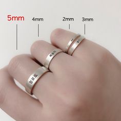 Sterling Silver 925, Custom engraving in Korean Hangul, Korean letter, alphabet, was created by the King Sejong in South Korea with the heart for the any citizens to read and write. It is the only language in the world that we know who and when it was created. Create your own personalized Hangul engraved Ring: Perfect as a gift for loved ones with special and beautiful words to share. How to Order Please write your name, word or any phrase you would like to engrave in your ring under PERSONALIZA Minimalist Custom Name Engraved Ring For Promise, Minimalist Personalized Engraved Promise Ring, Minimalist Hand Stamped Engraved Ring For Anniversary, Simple Personalized Silver Initial Ring, Modern Personalized Sterling Silver Engraved Ring, Minimalist Engraved Ring With Initials For Anniversary, Minimalist Engraved Name Ring, Modern Engraved Personalized Promise Ring, Modern Personalized Engraved Promise Ring