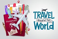 travel around the world with passport and airplane