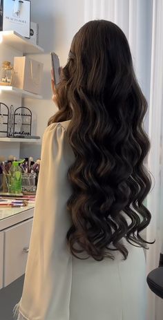 Long Rounded Haircut, Long Hair With Loose Curls, Low Curls Long Hair, Soft Romantic Curls, Long Wavy Hair Inspiration, Long Waist Length Hair, Good Hair Aesthetic, Curls In Long Hair, Healthy Hair Pics