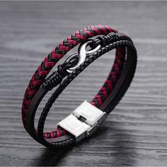 New Men’s Pu Leather With Infinity Symbol Bracelet Viking Arm Rings, Classic Punk, Bracelets For Boyfriend, Genuine Leather Bracelet, Infinity Charm, Viking Bracelet, Bracelet Mens, Men Bracelet, Braided Leather Bracelet