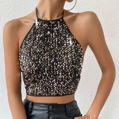 Super Sexy, Very Classy Sequins Halter Top!!! Sequin Halter Neck Top For Night Out, Glamorous Halter Neck Tops For Night Out, Glamorous Backless Top For Date Night, Glamorous Fitted Halter Top For Club, Fitted Halter Top For Club And Party Season, Fitted Halter Top For Club Party, Fitted Halter Neck Party Top, Fitted Halter Neck Top For Party, Halter Neck Top For Club And Party Season