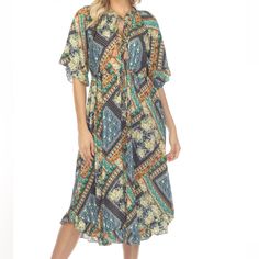 Johnny Was Nwt Retails $398 2x Blue Gold Greens Pink - The Colors Are Stunning Drawstring Waist , Neck Tie Tassels Johnny Was Plus Size Clothing, Spring V-neck Paisley Print Dress, Spring Paisley Print V-neck Midi Dress, Bohemian Multicolor Print V-neck Kaftan, Spring Paisley Print Boho V-neck Dress, Bohemian Colors, Johnny Was, Boho Bohemian, Unique Pieces