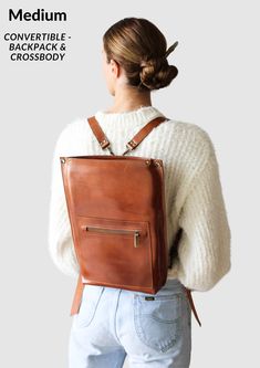 Brown Leather Backpack Purse, Leather Laptop Backpack, Convertible Backpack with Zipper, Leather Backpack Women * Simple and Elegant design; * Unisex Design - designed for men or women; * High Quality, Soft Natural Full Grain Leather; * Top Zipper Closure; * Front zipper pocket; * Back zipper pocket; * Interior Laptop Compartment; * Easily Convertible; * Minimalist Design; * No lining; * Can fit a 13, 14, 15, 16 inch laptops (see sizes below); ✔ Super easy to use - This bag has an easy button cl Ladies Leather Backpack, Backpack Purse Leather, Brown Leather Backpack Purse, Leather Backpack Women, Leather Work Bag, Leather Laptop Backpack, Brown Leather Backpack, Leather Backpack Purse, Women Leather Backpack