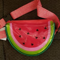 Minnie Mouse, Mickey Mouse Watermelon Purse. Playful Summer School Bags, Playful Summer Bags With Adjustable Strap, Fun Summer School Bags, Playful Green Bags For Vacation, Playful Green Vacation Bags, Fun Green Pouch Bag, Fun Green Bags For Vacation, Playful Red Summer Bags, Watermelon Purse