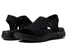 SKECHERS Flex Appeal 2.5 - Boldest - Women's Sandals : Black/Black : SKECHERS Flex Appeal 2.5 - Boldest sandle is a comfortable pick to give your feet optimum relaxation all day long. Textile upper. Textile lining. Synthetic insole. Memory Foam insole provides incredible all-day comfort and support. Relaxed Fit design provides a roomy, comfortable fit. Engineered Skech-Knit and mono mesh upper. Slip-on construction. Open toe. Sandal with stretchable slingback strap. Lightweight midsole. Flexible Comfortable Synthetic Sport Sandals With Arch Support, Comfortable Sporty Sport Sandals With Removable Insole, Sporty Sport Sandals With Arch Support And Comfort, Sporty Comfortable Sport Sandals With Arch Support, Comfortable Sporty Sport Sandals With Arch Support, Lightweight Sport Sandals With Removable Insole, Comfortable Cushioned Sport Sandals, Lightweight Slip-on Sport Sandals With Arch Support, Comfortable Sport Sandals With Ortholite Insole And Slip-on Design