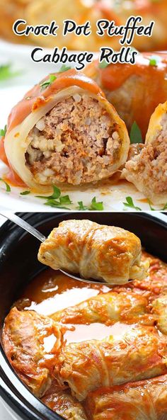 the crock pot stuffed cabbage rolls are ready to be eaten