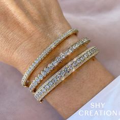 This Diamond Bangle Bracelet boasts an impressive 2.32 carats of diamonds, set in 14K Yellow Gold for a glittering look. Diamond Bangle Bracelet, Color Stones, Diamond Bangles Bracelet, Jewelry Website, Bracelets Gold Diamond, Diamond Bangle, Jewelry Creation, Diamond Stone, Hand Picked