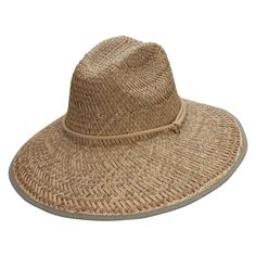 Man's Lifeguard Straw HatMade of 100% straw.ONE SIZE fits most with elastic sweat band inside, fitting up to 7-1/2.Crown measures 5 inches deep, with adjustable chin cord.Brim measures 5 inches wide, downturned, trimmed edge.Thick, stiff and cool material.Hand wash only.Imported.Available in different styles and colors. When planning your next great adventure under hot sun, make sure to bring our Man's Lifeguard Safari Straw Hat. Made from lightweight and cool straw, this safari hat is the perfe Adjustable Toquilla Straw Hat Band For Outdoor, Outdoor Brimmed Straw Hat, Adjustable Straw Visor Hat, Adjustable Natural Straw Visor Hat, Outdoor Straw Bucket Hat With Flat Brim, Adjustable Toquilla Straw Visor Hat, Adjustable Natural Color Sun Visor Hat, Adjustable Natural Visor Sun Hat, Braided Brimmed Hat For Outdoor