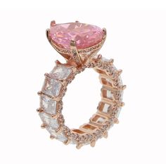 Get the wifey ring, no engagement required! Pear-shaped pink crystal center stone Channel-set emerald cut crystals on shank 18K Rose Gold-plated over sterling silver Pink and clear zircon diamonds Shop our velvet hexagon ring boxes HERE. Sterling silver with clear stones available soon! ℹ Don't see your size? Message us and we will be happy to help Rings For Pinky Finger, Pandora Rings Heart, Gem Stone Rings, Pink Rings, Pink Heart Rings, Opal Promise Ring, Pinky Finger, Pear Cut Ring, Teardrop Ring