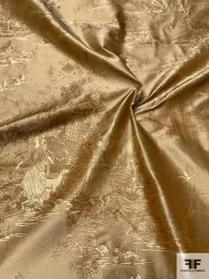 Toile Landscape Silk Taffeta Jacquard - Antique Gold | FABRICS & FABRICS – Fabrics & Fabrics Golden Colour Pallet, Luxury Silk Fabric With Zari Work, Luxury Elegant Raw Silk Fabric, Luxury Raw Silk Fabric With Traditional Patterns, Luxury Elegant Embroidered Katan Silk Fabric, Silk Material Fabrics, Silk Fabric Aesthetic, Silk Aesthetic, Golden Curtains