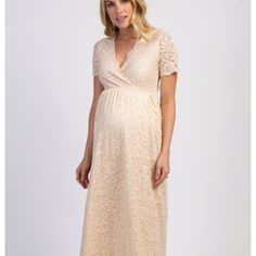 Reposhing This Item I Purchased From @Salty_hazel. Didn't Quite Work For Me. New With Tags! Questions? Leave A Comment Below! Gold Maternity Dresses, Wrap Maternity Dress, Evening Gowns Gold, Maternity Evening Gowns, Nursing Maxi Dress, Maternity Evening, Pink Blush Maternity Dress, Maternity Wrap Dress, Blush Cream